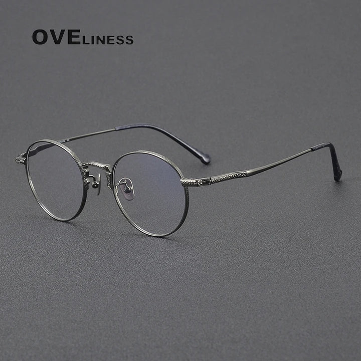 Oveliness Women's Full Rim Round Acetate Titanium Eyeglasses 3042 Full Rim Oveliness gun  