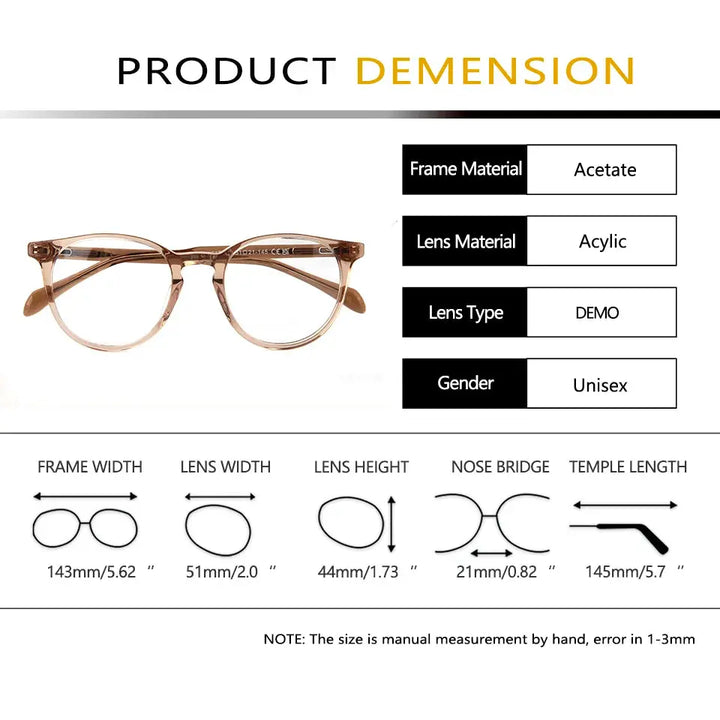 Esnbie 602217 Unisex Full Rim Oval Round Acetate Frames — view 2 | Esnbie at FuzWeb