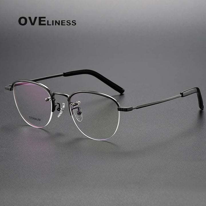 Oveliness Unisex Semi Rim Oval Titanium Eyeglasses Ot050 Semi Rim Oveliness gun  