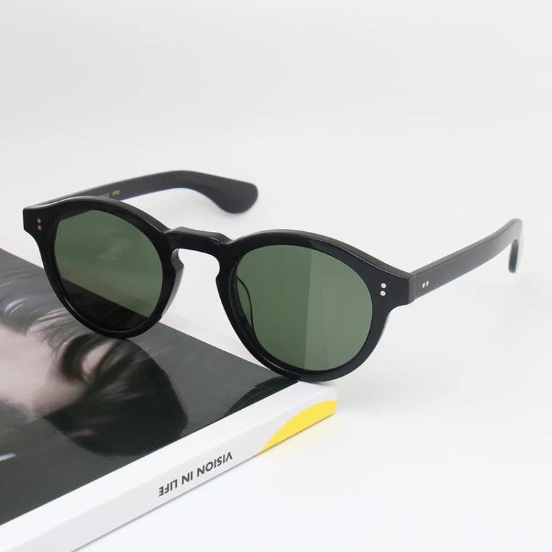 Black Mask Unisex Full Rim Round Acetate Polarized Sunglasses 26145