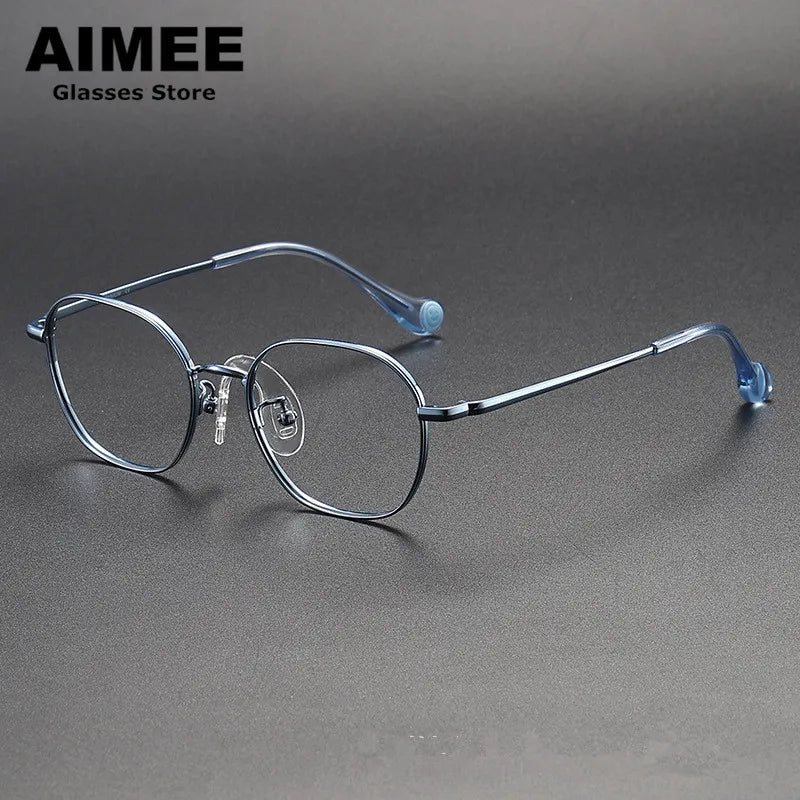 Aimee Unisex Youth's Full Rim Square Titanium Eyeglasses 80945 Full Rim Aimee Blue  