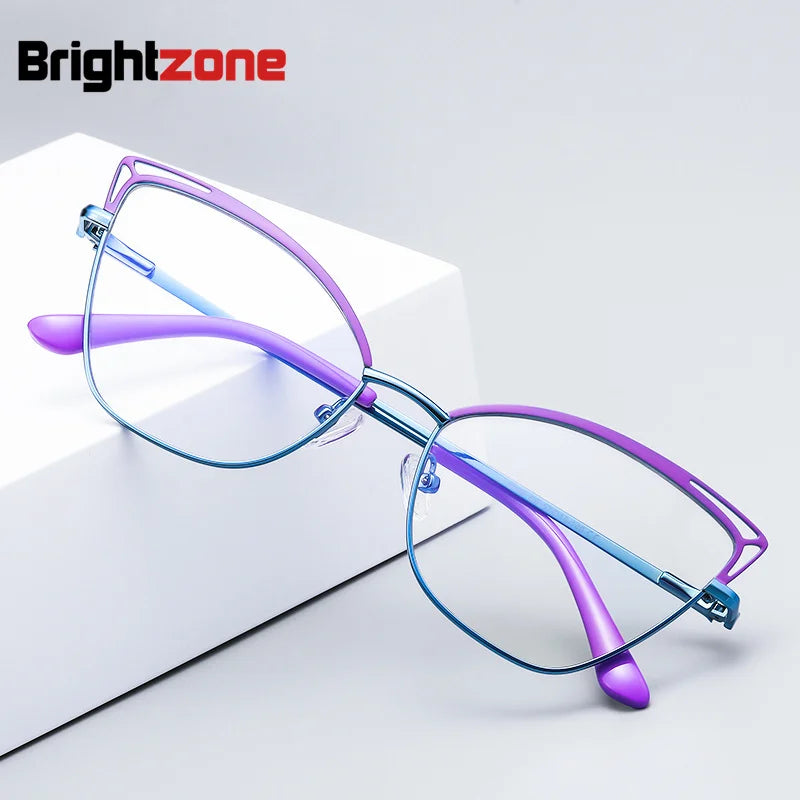 Brightzone Women's Full Rim Square Cat Eye Alloy Eyeglasses 76038 Full Rim Brightzone