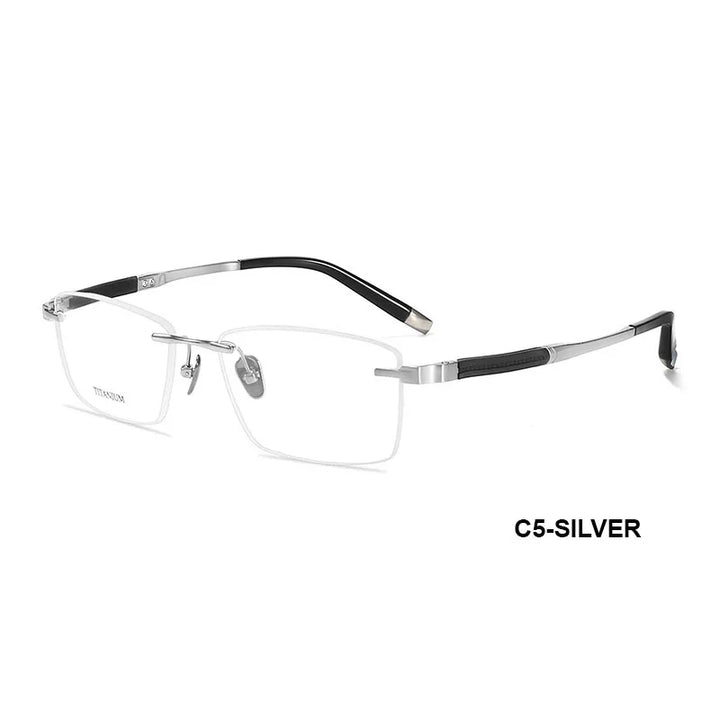 Summer Flower Men's Rimless Square Titanium Eyeglasses 90589