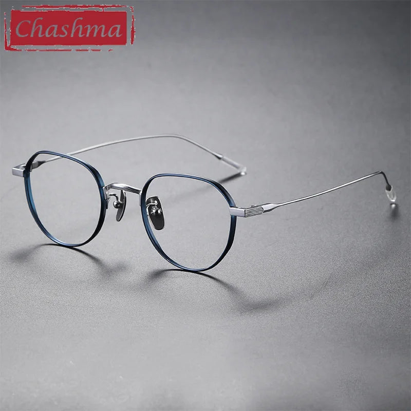 Chashma Ochki Women's Full Rim Flat Top Oval Titanium Eyeglasses 84803 Full Rim Chashma Ochki Blue Silver  