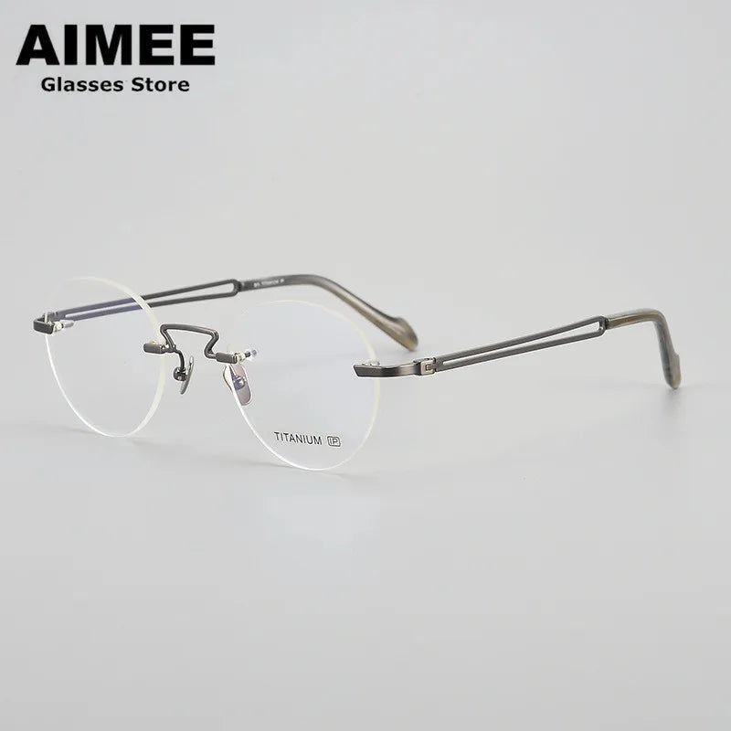 Aimee Unisex Rimless Round Titanium Eyeglasses 19063 Rimless Aimee Khaki  