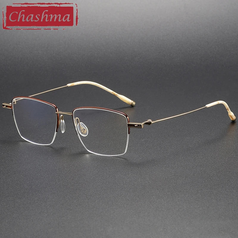 Chashma Unisex Semi Rim Small Square 9g Titanium Eyeglasses 2007 Semi Rim Chashma Brown Gold  
