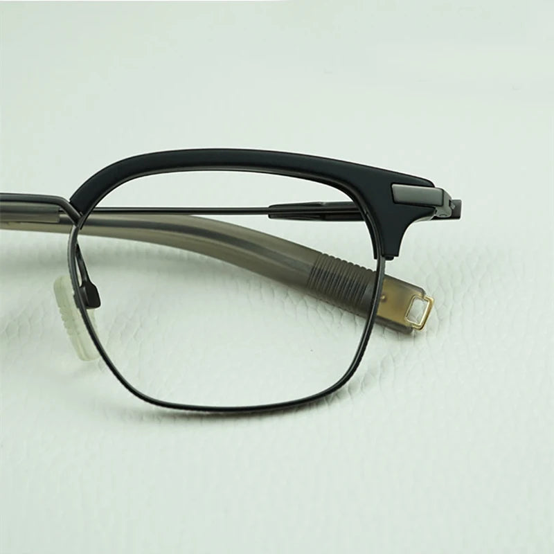 Black Mask Unisex Full Rim Square Acetate Titanium Eyeglasses D410 Full Rim Black Mask   