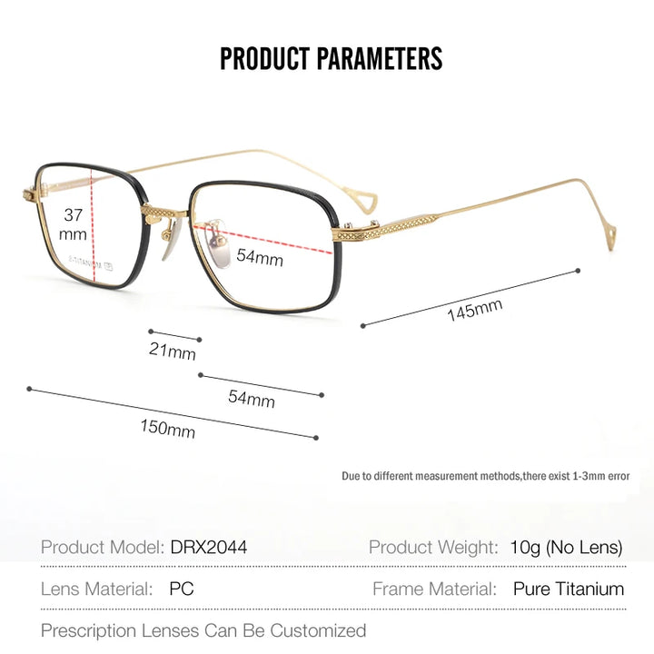 Muzz Men's Full Rim Square Titanium Acetate Eyeglasses 20454