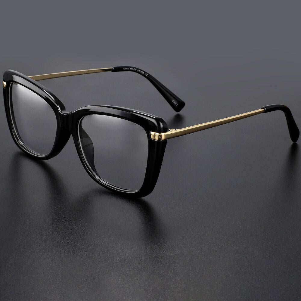 CCspace Women's Full Rim Square Cat Eye Tr 90 Alloy Eyeglasses 45548 Full Rim CCspace C4 black clear  