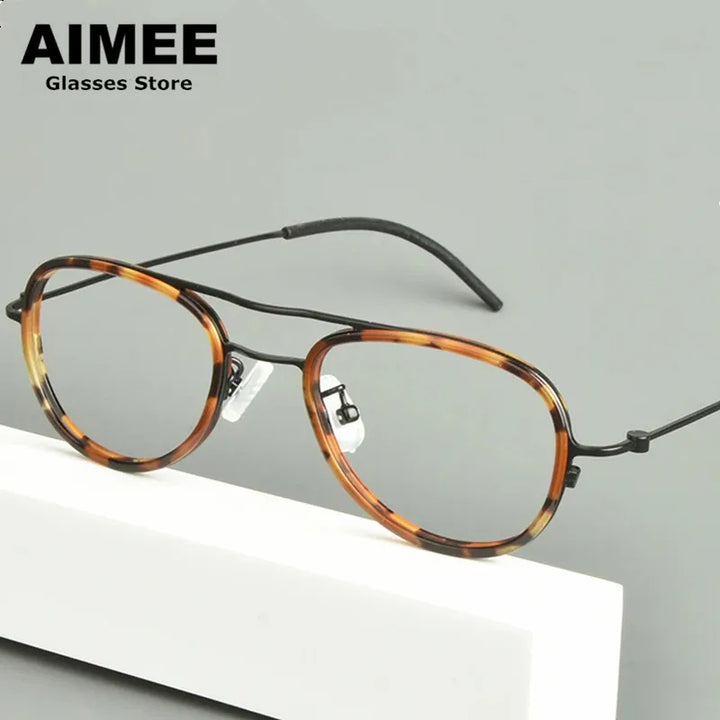 Aimee Unisex Full Rim Oval Double Bridge Titanium Acetate Eyeglasses 14508