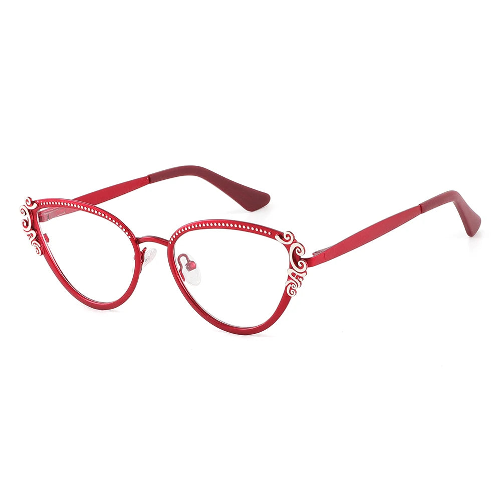 Laoyehui Women's Full Rim Oval Cat Eye Alloy Reading Glasses 8775 Reading Glasses Laoyehui C3 0(no blue light) 