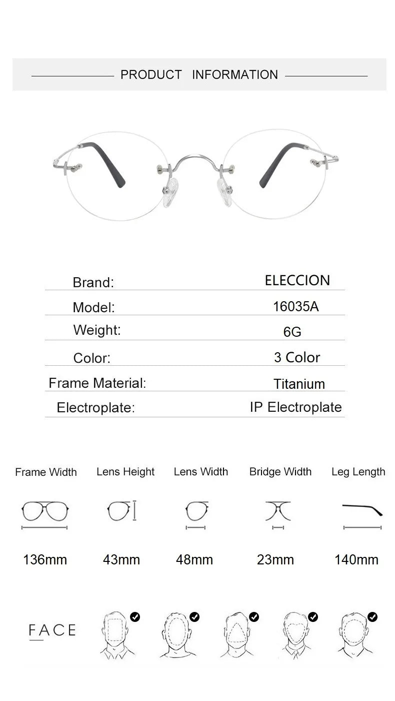 Eleccion Women's Rimless Round Titanium Eyeglasses 16035