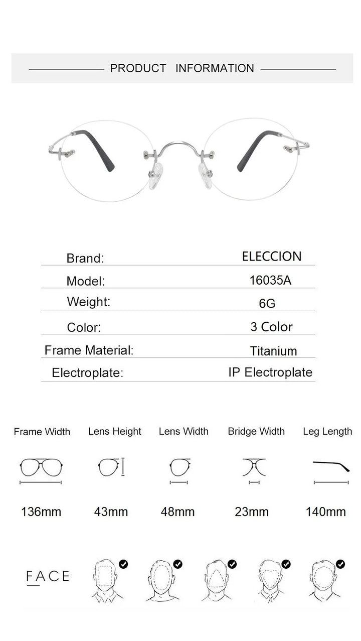 Eleccion Women's Rimless Round Titanium Eyeglasses 16035