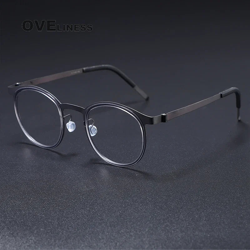 Oveliness Unisex Full Rim Round Acetate Titanium Eyeglasses O9704 Full Rim Oveliness gun  