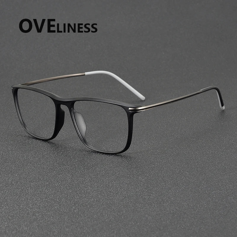 Oveliness Unisex Full Rim Square Acetate Titanium Eyeglasses 72349 Full Rim Oveliness matt black