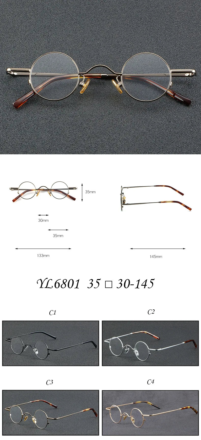 Cubojue Unisex Full Rim Small Round 35mm Alloy Reading Glasses 6801 Reading Glasses Cubojue   