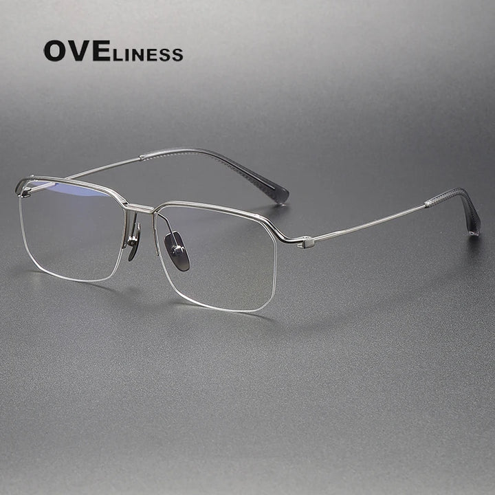 Oveliness Unisex Semi Rim Square Titanium Eyeglasses 423a Semi Rim Oveliness silver  