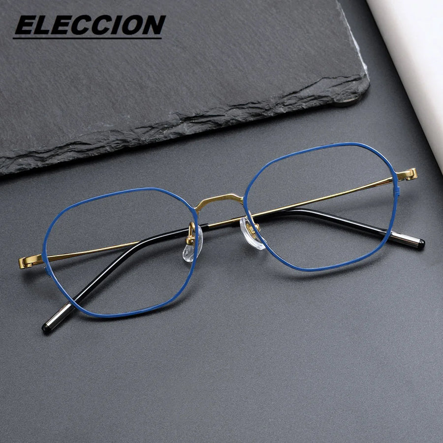 Eleccion Unisex Full Rim Flat Top Polygon Titanium Eyeglasses 6035 Full Rim Eleccion