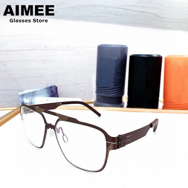 Aimee Men's Full Rim Big Square Double Bridge Steel Eyeglasses 55145
