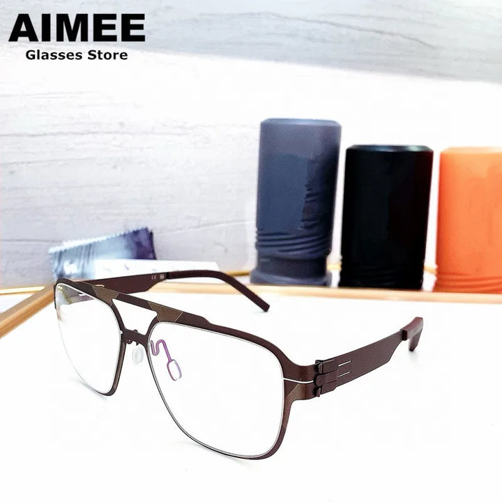Aimee Men's Full Rim Big Square Double Bridge Steel Eyeglasses 55145