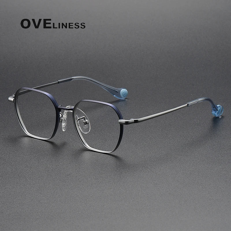 Oveliness Unisex Youth's Full Rim Square Titanium Eyeglasses  O80947 Full Rim Oveliness blue silver  