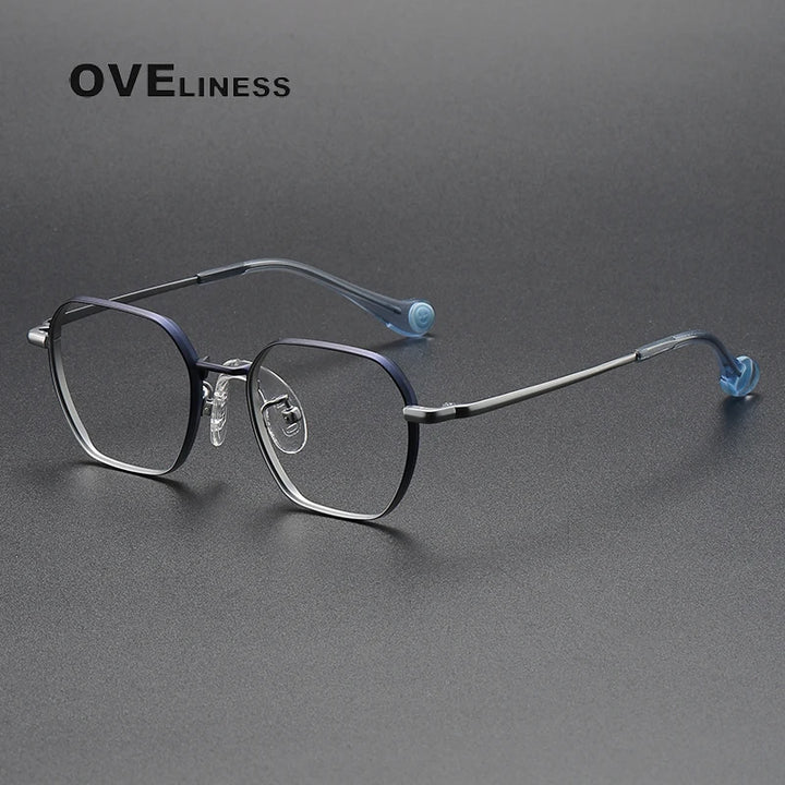 Oveliness Unisex Youth's Full Rim Square Titanium Eyeglasses  O80947 Full Rim Oveliness blue silver  