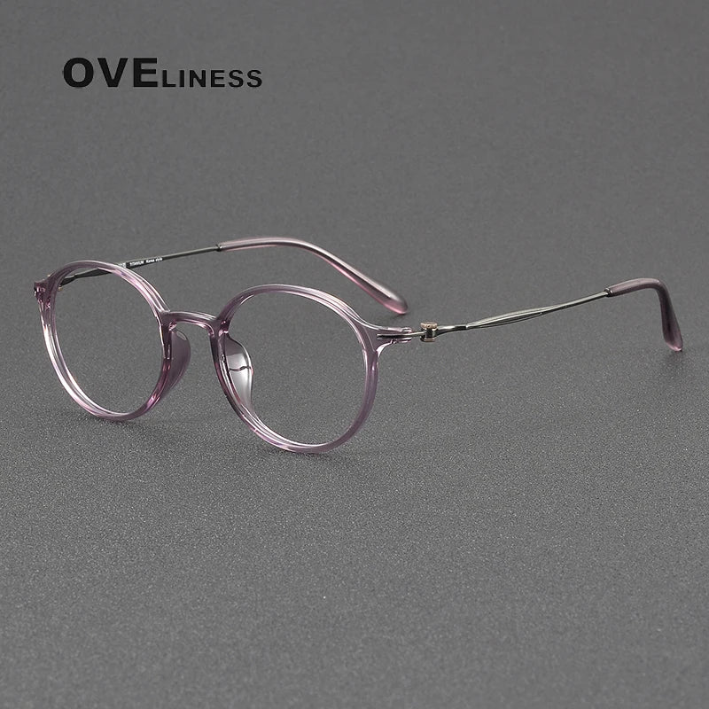 Oveliness Unisex Full Rim Round Acetate Titanium Eyeglasses 8667 Full Rim Oveliness purple gun  