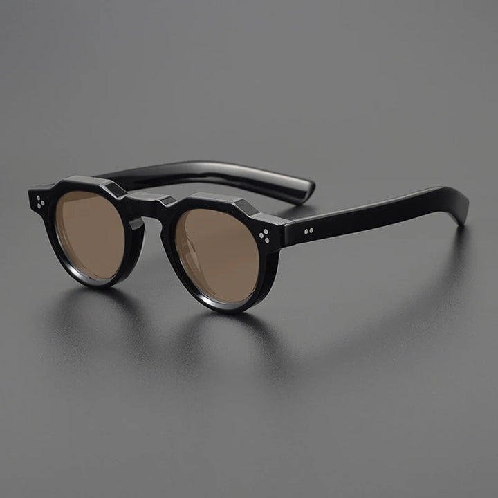Gatenac Unisex Full Rim Flat Top Round Acetate Polarized Sunglasses M002 Sunglasses Gatenac Black Brown  
