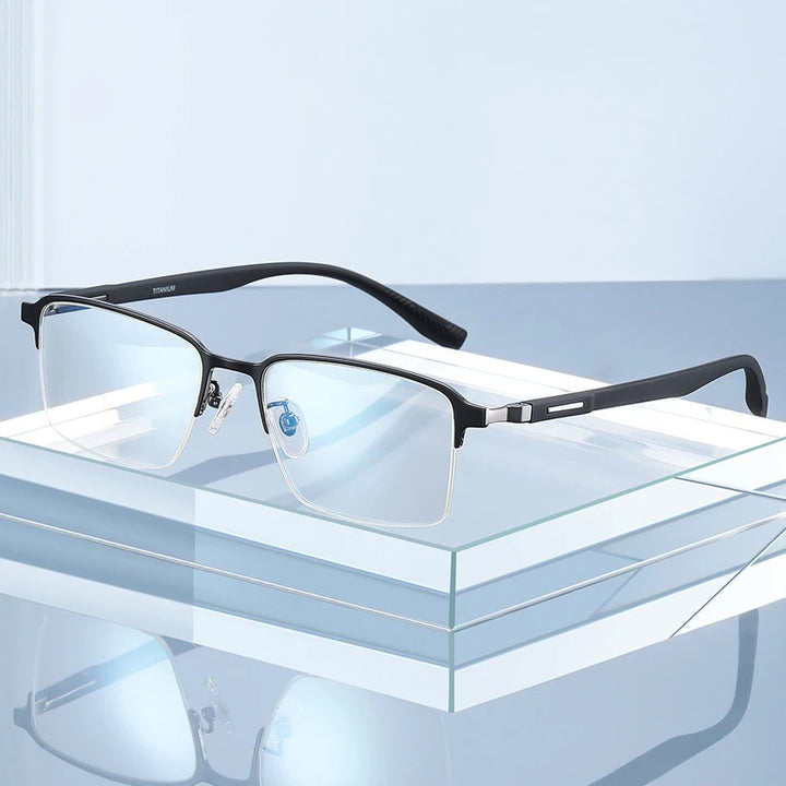 Handoer Men's Semi Rim Big Square Titanium Eyeglasses 62089