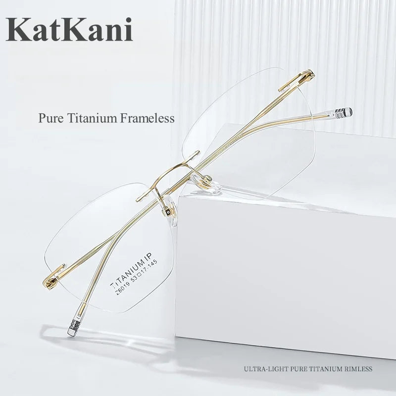 KatKani Mens Rimless Polygonal Titanium Eyeglasses 6019 Rimless KatKani Eyeglasses   