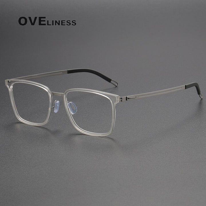 Oveliness Unisex Full Rim Square Screwless Titanium Eyeglasses 8202305 Full Rim Oveliness transparent silver  