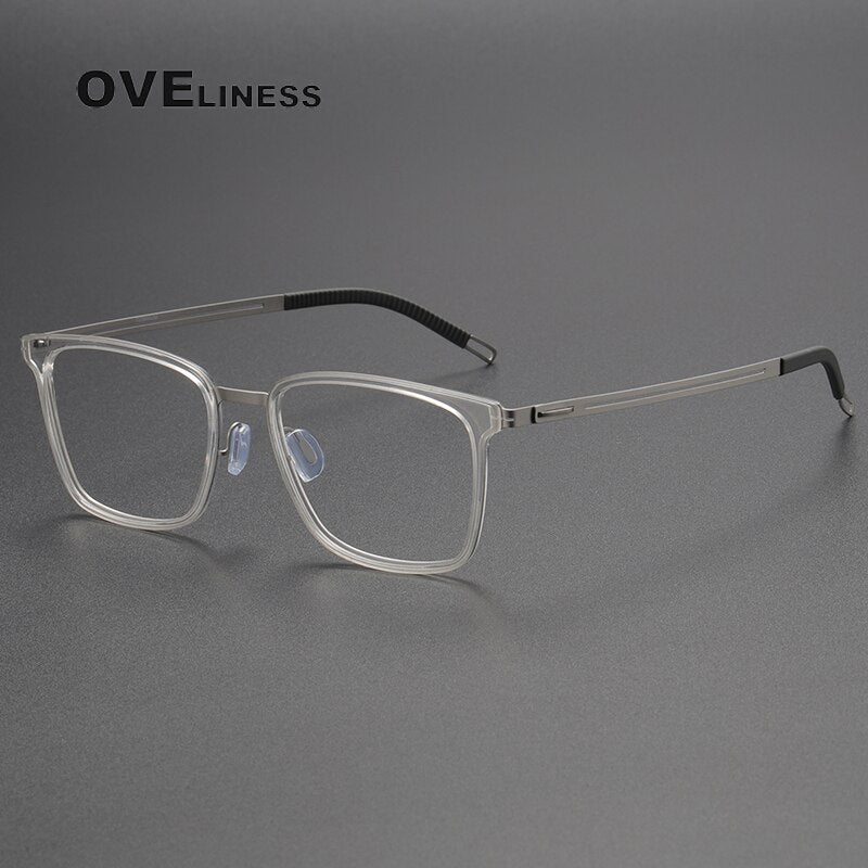 Oveliness Unisex Full Rim Square Screwless Titanium Eyeglasses 8202305 Full Rim Oveliness transparent silver  