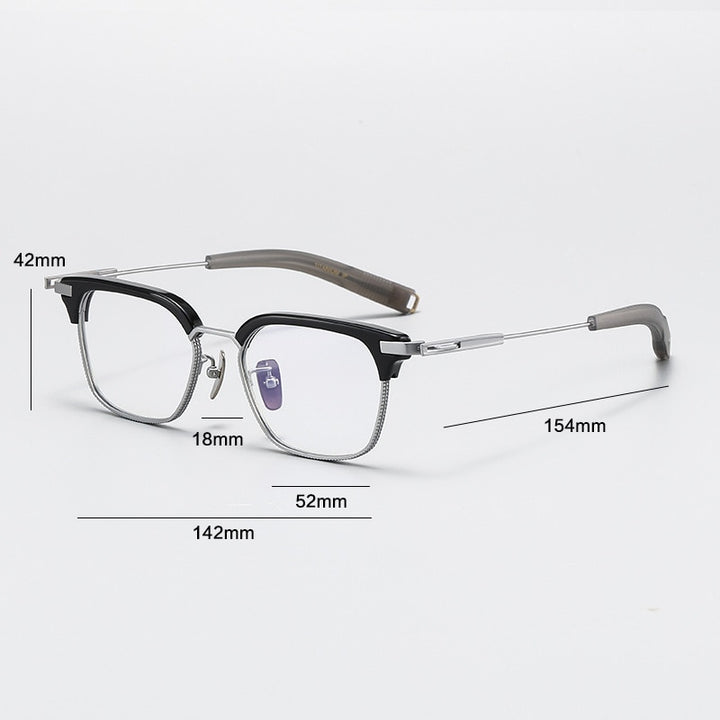 Gatenac Unisex Full Rim Square Acetate Titanium Eyeglasses Gxyj1070 Full Rim Gatenac   