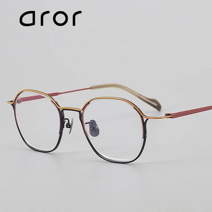 Aror Unisex Full Rim Flat Top Square Titanium Eyeglasses 24091 Full Rim Aror