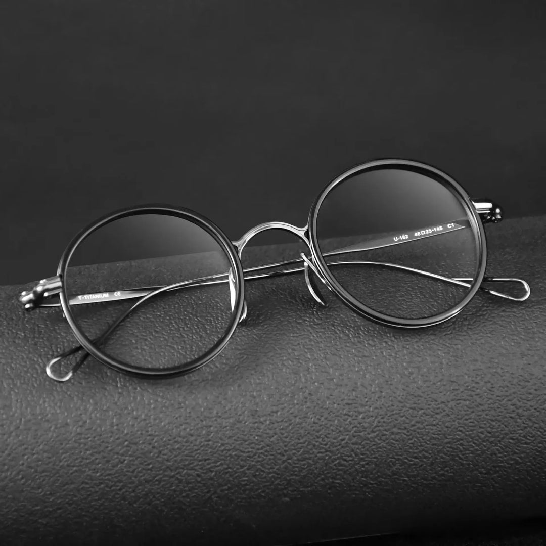 Oveliness Women's Full Rim Round Acetate Titanium Eyeglasses 369162