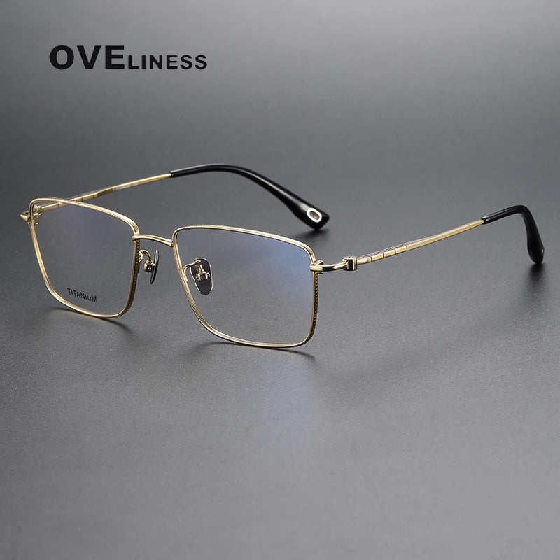 Oveliness Men's Full Rim Square Titanium Eyeglasses 80906 Full Rim Oveliness gold  