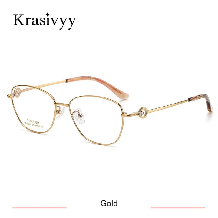 Krasivyy Women's Full Rim Oval Square Titanium Eyeglasses 6007 Full Rim Krasivyy Gold  