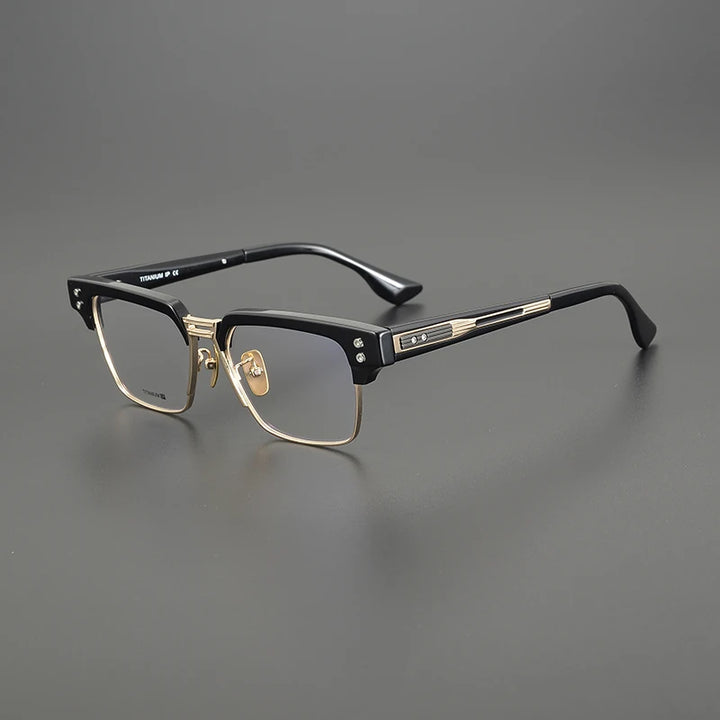 Black Mask Unisex Full Rim Big Square Acetate Titanium Eyeglasses D410 Full Rim Black Mask Black-Gold  