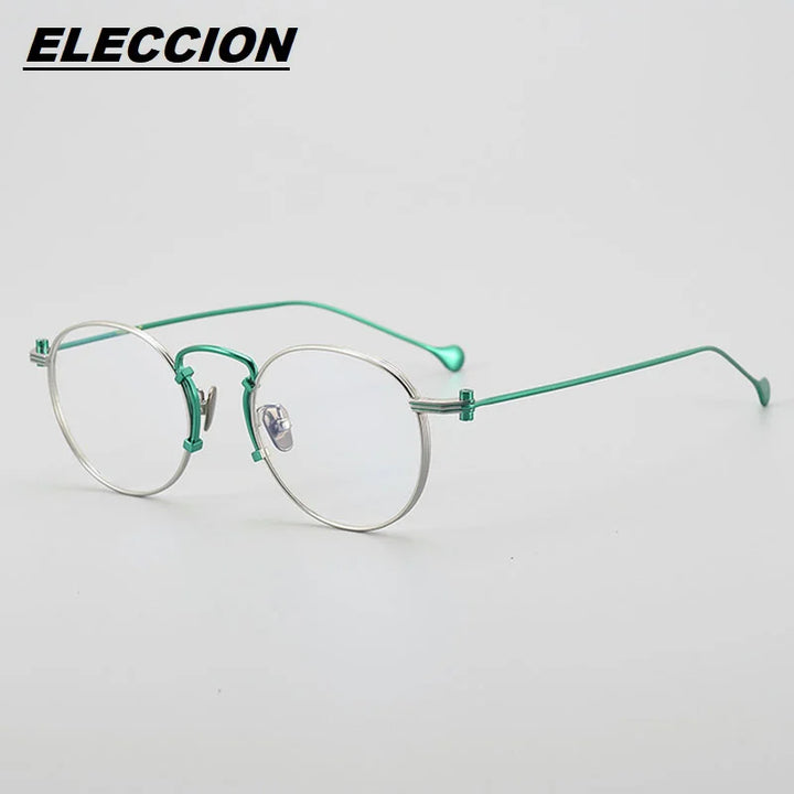 Eleccion Unisex Full Rim Oval Round Titanium Eyeglasses 190068 Full Rim Eleccion Silver - Green CHINA