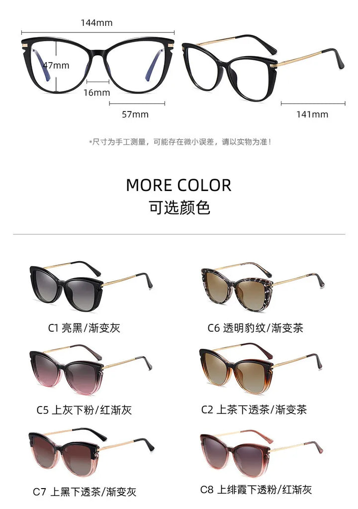 CCspace Women's Full Rim Oval Tr 90 Alloy Eyeglasses Clip On Sunglasses 313219