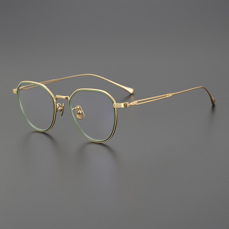 Gatenac Unisex Full Rim Oval Titanium Eyeglasses Gxyj1125 Full Rim Gatenac Green Gold  