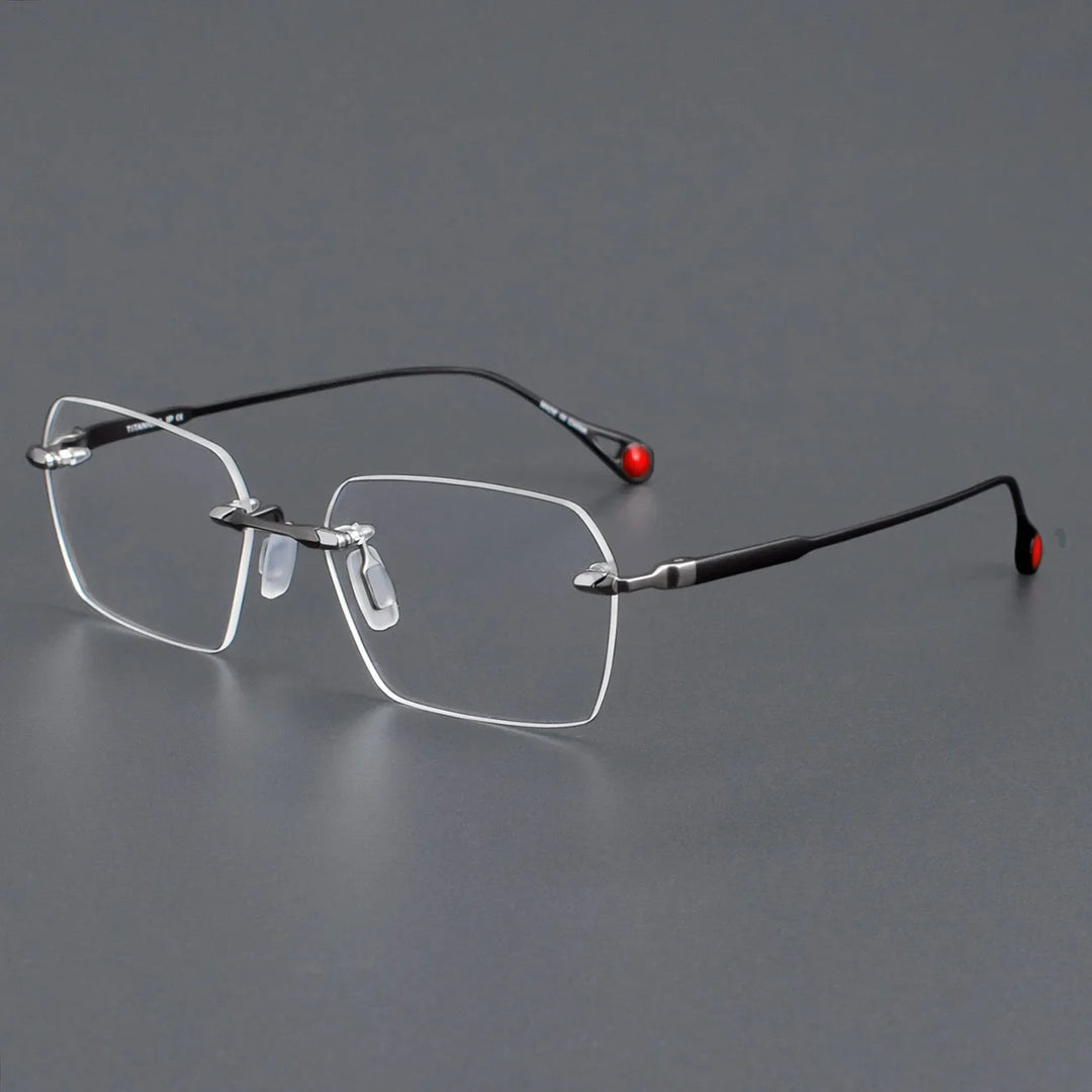 Aror Unisex Rimless Polygon Square Titanium Eyeglasses 49307 Rimless Aror black