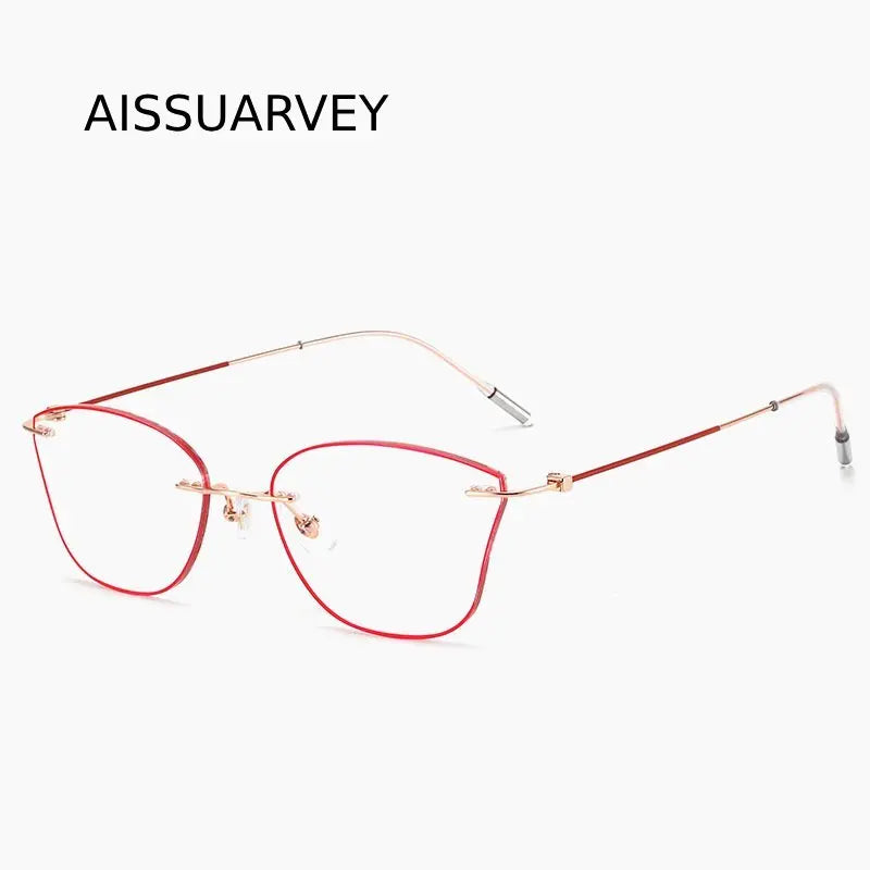 Aissuarvey Women's Rimless Cat Eye Titanium Custom Lens Eyeglasses 002 Full Rim Aissuarvey Eyeglasses Red Single Version 1.61 | Anti Blue Ray | CN