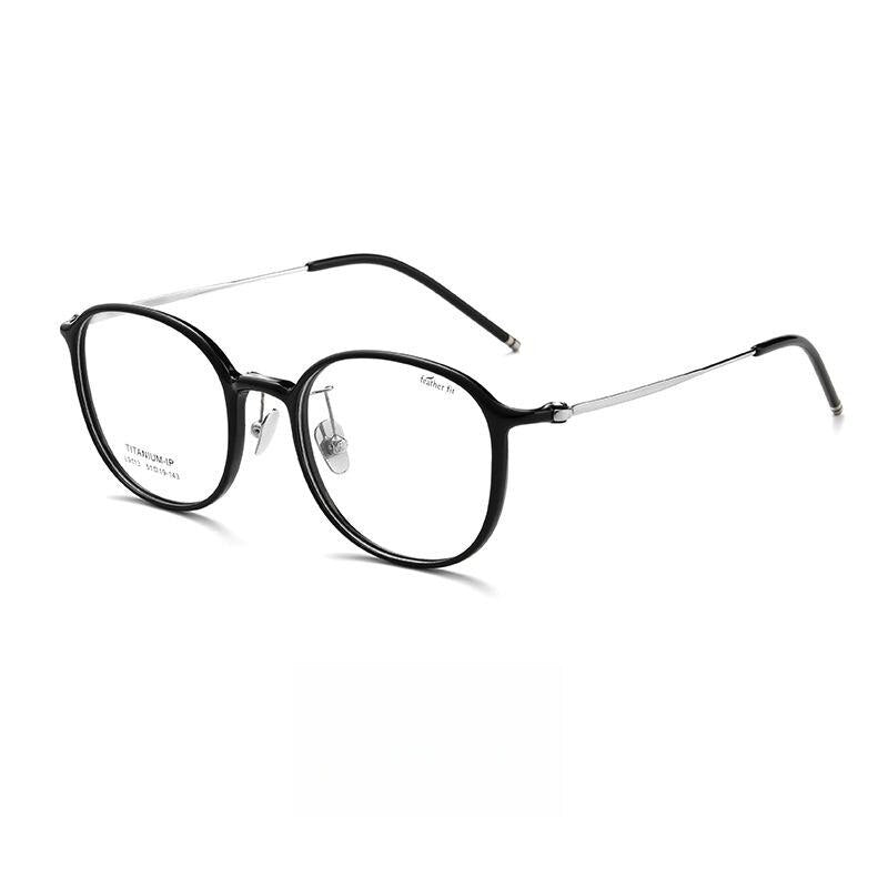 Yimaruili Unisex Full Rim Round Tr 90 Titanium Eyeglasses L9113y Full Rim Yimaruili Eyeglasses Black Silver  
