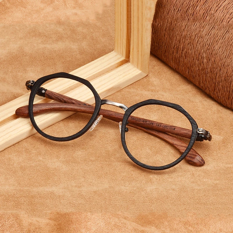 Hdcrafter Full Rim Polygon Wood Titanium Acetate Frames 561200 — view 1 | Hdcrafter Eyeglasses at FuzWeb