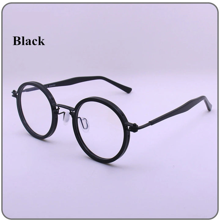 Black Mask Unisex Full Rim Titanium Round Acetate Eyeglasses Sc117 Full Rim Black Mask Black  