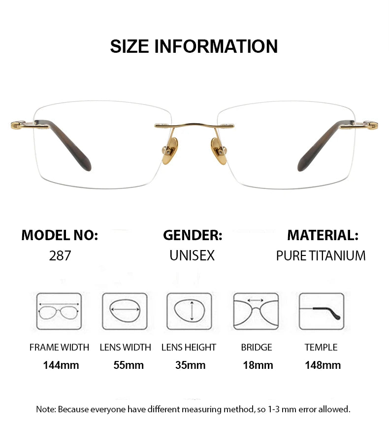 Summer Flower Unisex Rimless Square Titanium Sandalwood Eyeglasses 84287 Rimless Summer Flower