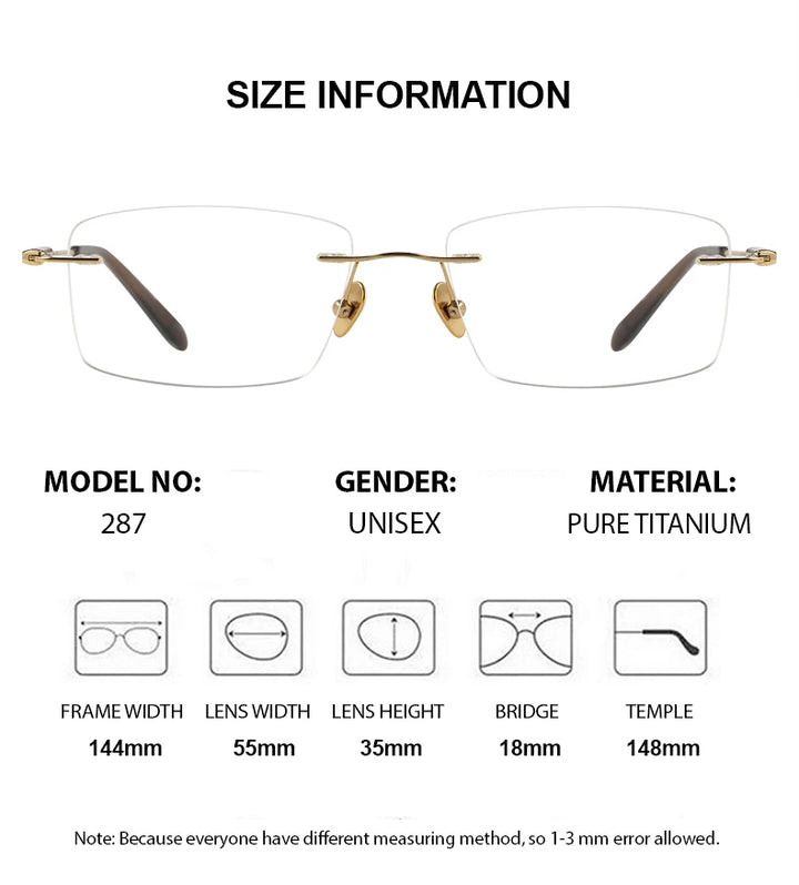 Summer Flower Unisex Rimless Square Titanium Sandalwood Eyeglasses 84287 Rimless Summer Flower