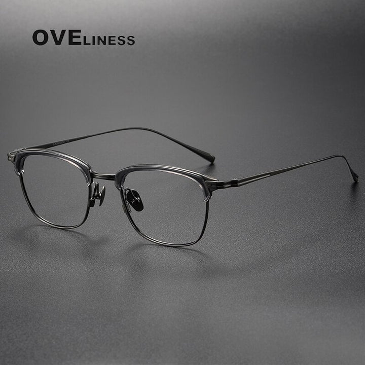 Oveliness Unisex Full Rim Square Acetate Titanium Eyeglasses Kj26 Full Rim Oveliness grey gun  
