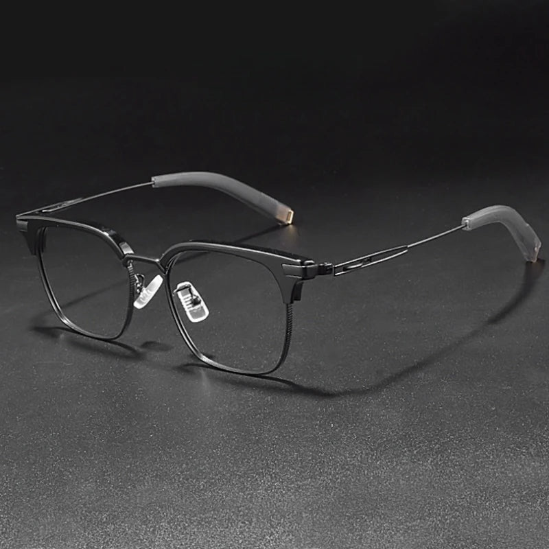 Yimaruili Men's Full Rim Square Titanium Acetate Eyeglasses Y107 Full Rim Yimaruili Eyeglasses Black  